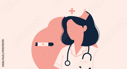 Medical Professional with a Stethoscope and a Positive Pregnancy Test in a Modern Illustration