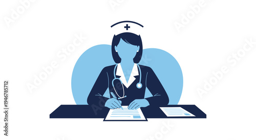 Medical Professional Writing Notes: A Health Care Illustration of a Nurse