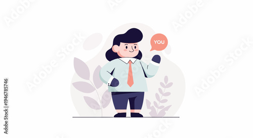 Cheerful person in formal wear holding a "YOU" speech bubble