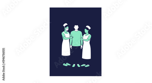 Medical Professionals Assisting Patient Depicted in Minimalist Illustration Style