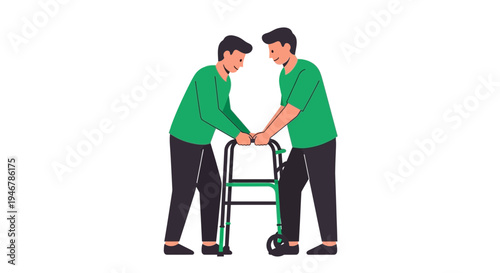 Medical Professionals Assisting Patient With Mobility Issues Using a Walker in a Healthcare Setting