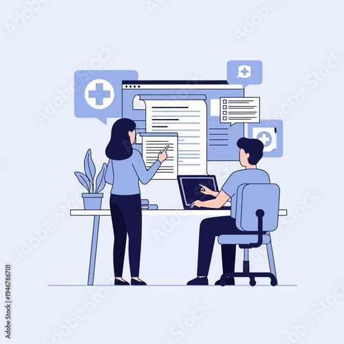 Medical Professionals Collaborating and Utilizing Digital Systems For Healthcare Information