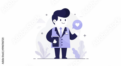 Stylized man in suit holds book, receives positive feedback