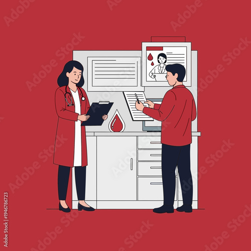 Medical Professionals Discussing Blood Analysis Results In A Modern Clinic Setting