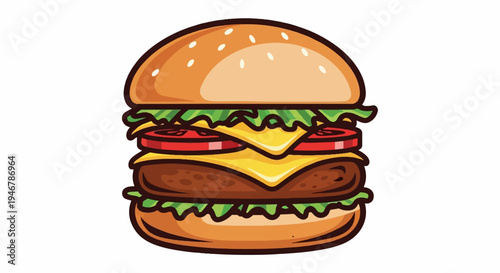 Juicy double cheeseburger with lettuce, tomato, and sesame seed bun