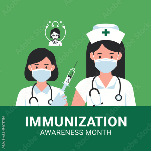 Medical Professionals Illustrating Immunization Awareness and Promoting Public Health Campaigns
