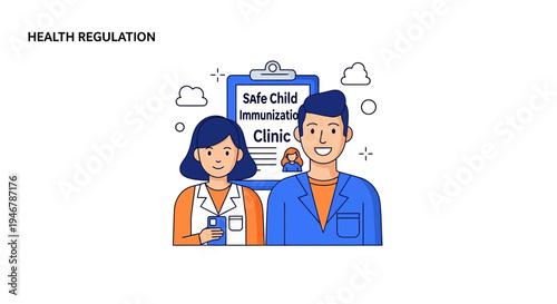 Medical Professionals Illustrating Safe Child Immunization Clinic for Health Regulations