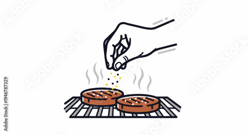 Hand seasoning grilling patties with spices