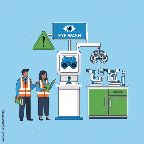 Medical Professionals Inspecting Innovative Eye Care Technology In A Modern Clinic Setting