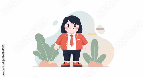 Cute character in business attire with plants