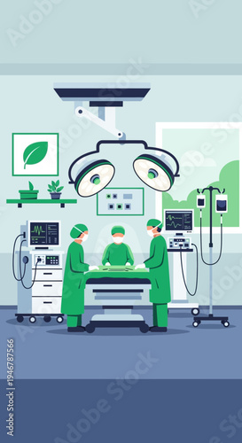 Medical Professionals Perform Surgery in Modern Operating Room with Advanced Equipment