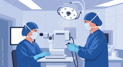 Medical Professionals Perform Surgery In Modern Operating Room Illustration