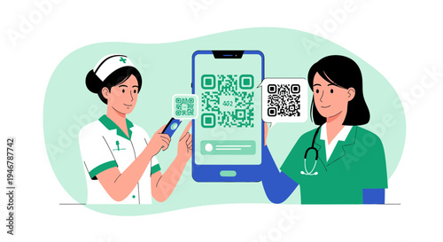 Medical Professionals Scanning QR Codes on Smartphones in Modern Healthcare Environment