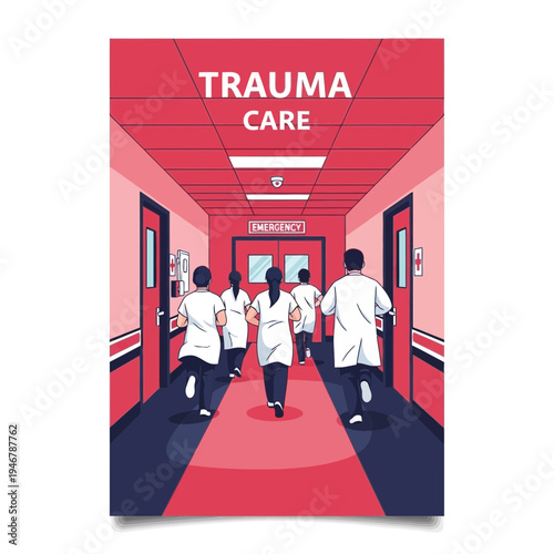 Medical Professionals Sprinting Through Hospital Corridor Towards Emergency Trauma Treatment