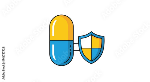 Medical Protection: Capsule And Shield Symbolizing Health Defense And Wellness Concept