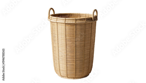 Konstfotografi Isolated natural handmade rattan laundry basket or storage hamper with handles f