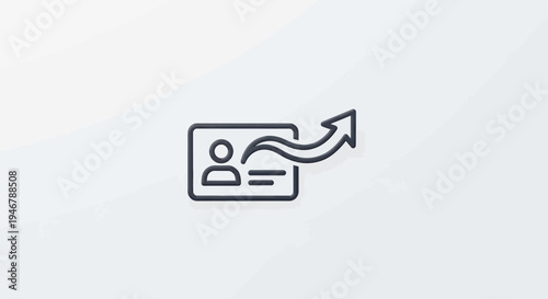 a black and white icon of a ID card with an arrow pointing up and to the right.