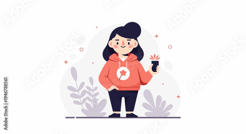 A person in a red hoodie stands holding a plant