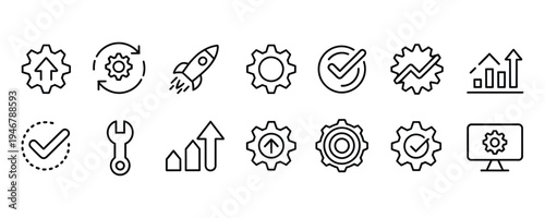 Business process optimization and improvement icons for workflow efficiency