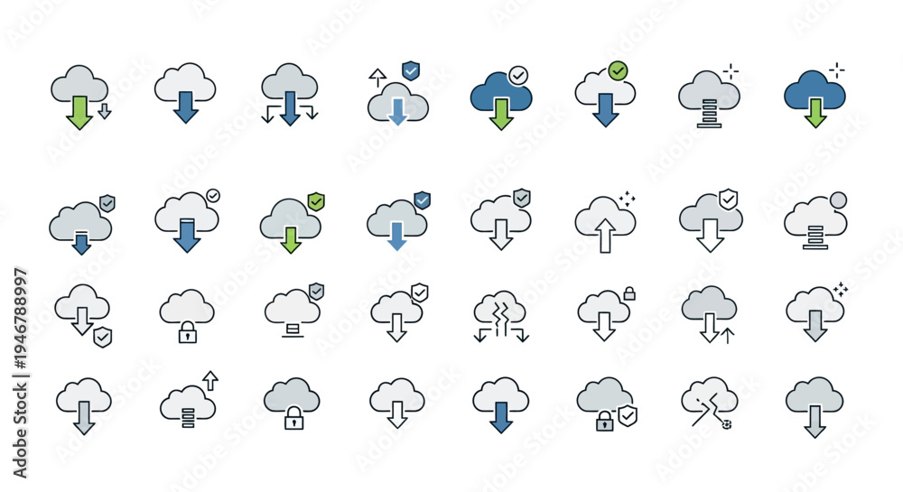 Fototapeta premium Weather icons set with rain clouds.