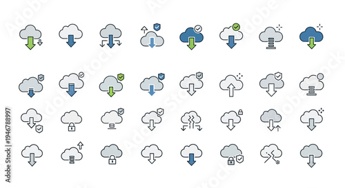 Weather icons set with rain clouds.