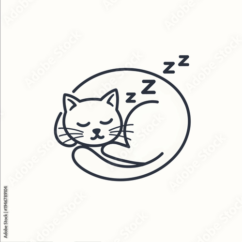Sleeping Cat Cartoon Line Art.