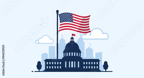 American Flag Capitol Building.