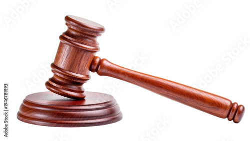 Fotografia Isolated wooden judge gavel and sound block for legal authority and justice symbol