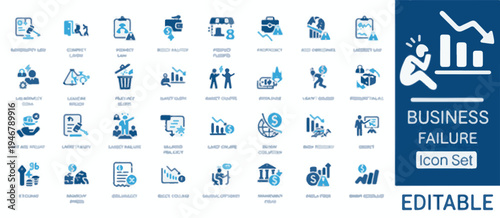 Business Failure Icon Set Illustrating Financial Loss And Negative Trends With Icons bankruptcy recession