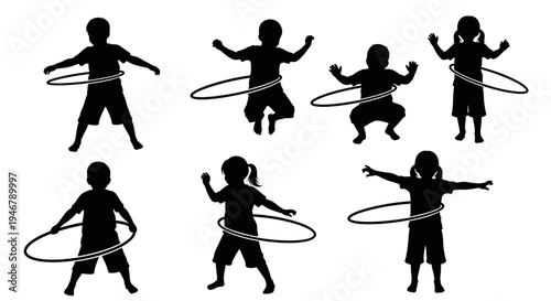 Children Silhouettes Hula Hooping Fun Activity Set