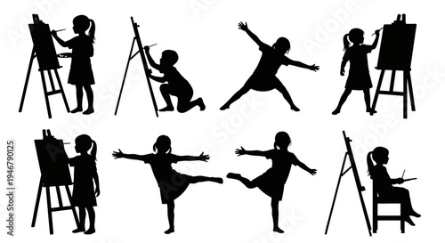 Children Silhouettes Painting and Dancing: Creative Kids Activities