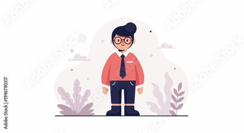 Character illustration of a person in a shirt, tie, shorts, and boots