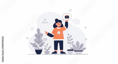 Person holding briefcase icon with plants around