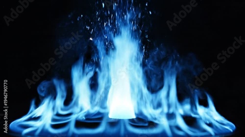 Blue Fire Flame Energy Rising on Dark Background | Abstract Blue Flame Effect