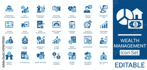 Wealth Management Icon Set Financial Icons for Investment Planning and Savings Keywords: wealth management, financial planning