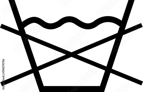 Crossed out basin. Do not wash. This symbol depicts a basin of water with a cross through it. Do not wash in any way, either by hand or machine.