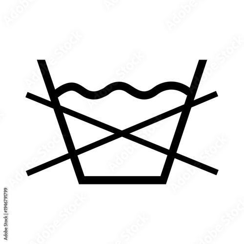 Crossed out basin. Do not wash. This symbol depicts a basin of water with a cross through it. Do not wash in any way, either by hand or machine.