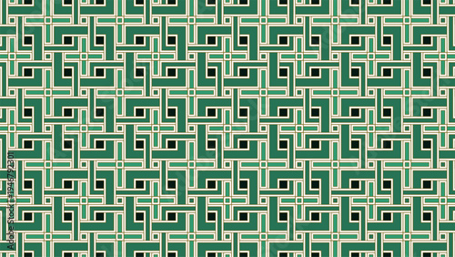 Green and Beige Seamless Interlocking Geometric Pattern