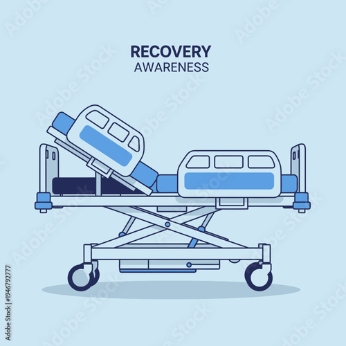 Medical Recovery Bed Illustration Demonstrating Healthcare, Patient Support, and Wellness