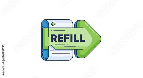 Medical Refill Icon Illustrated with Arrow Suggesting Prescription Refill Procedure