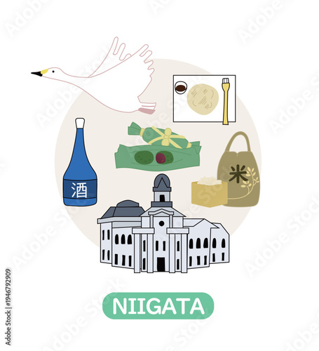 新潟の観光イラスト-手描きの線と塗りのベクター