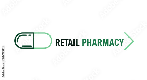 Medical Retail Pharmacy Concept Design: Pill Symbol and Arrow Indicating Forward Progress