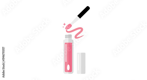 Lip gloss tube with pink liquid.