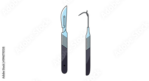 Medical Scalpel And Hook Instruments Illustration Isolated On White Background