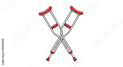 Medical Support Crutches Depicted With Red Accents Crossed Against A White Backdrop