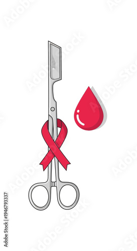 Medical Scissors Symbolizing Blood Transfusion Awareness and Hemophilia Support Illustrated Concept