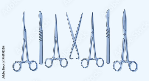 Medical Surgical Instruments: A Collection Of Surgical Tools, Vector Illustration