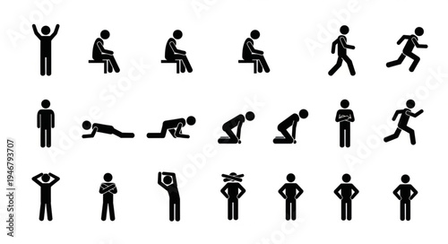 Collection of stick figure icons representing various human poses and actions.