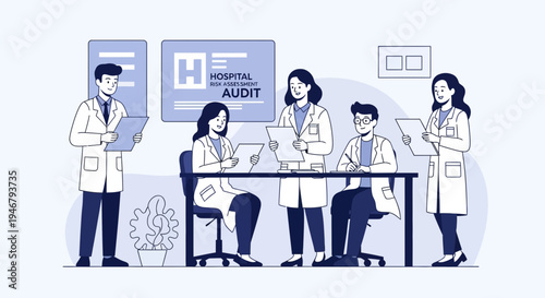 Medical Team Conducting Hospital Audit to Ensure Safety Standards and Compliance