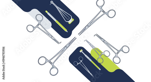 Medical Tools Arranged On Abstract Design, Suitable For Healthcare And Surgery Themes